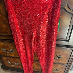 Tipsy Elves Valentines Day Red Sequin High-Waisted Leggings